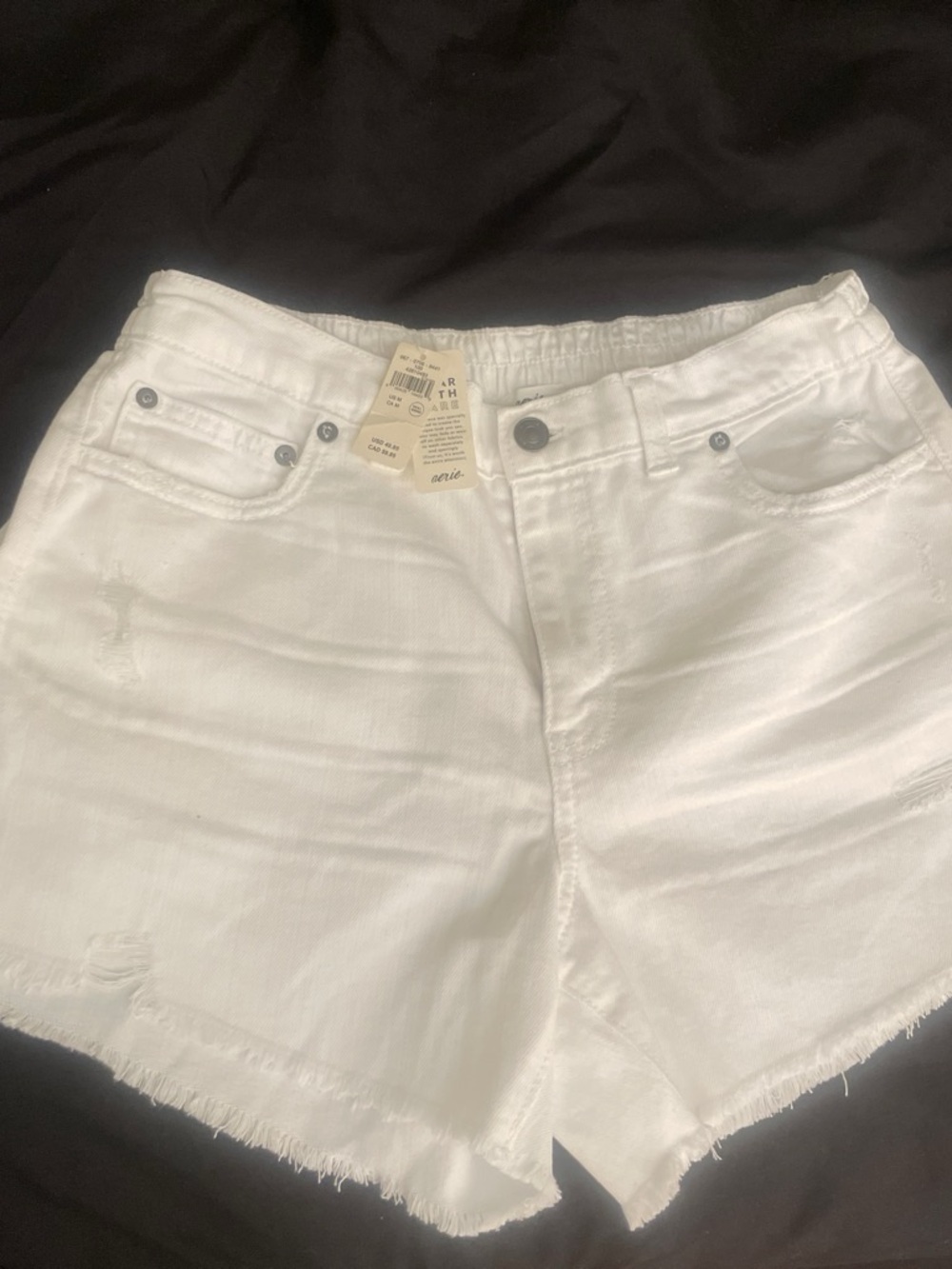 aerie White Distressed Frayed Hem Denim Shorts